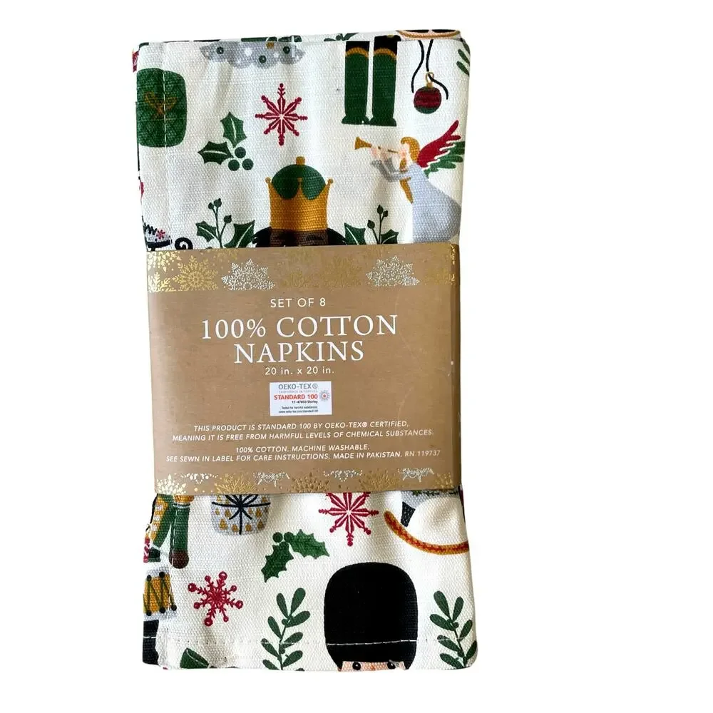 Envogue Christmas Nutcracker Dinner Napkins Set of 8 Holiday Cotton 20x20 NEW